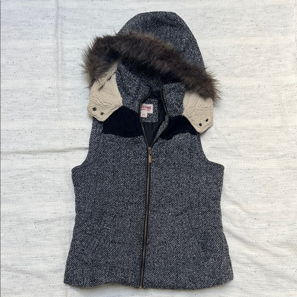 Mossimo Supply Co. Gray Hooded Vest with Faux Fur Trim